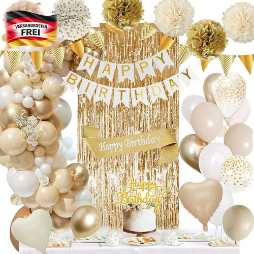 Geburtstagsdeko set gold - geburtstagsdeko, beige